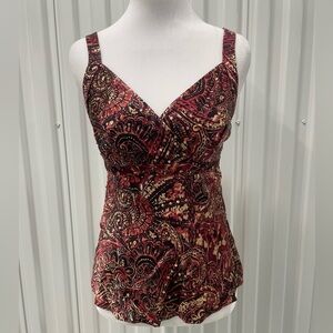 NWT Y2K Silk Red Paisley Beaded Sequin Babydoll Top 2 Petite 2P Deadstock Boho